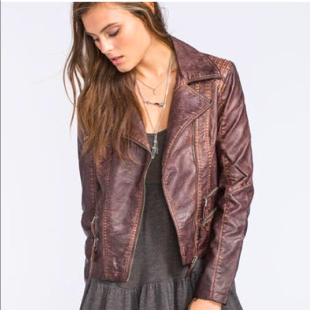 COPY - Brown faux leather moto jacket spring and fall